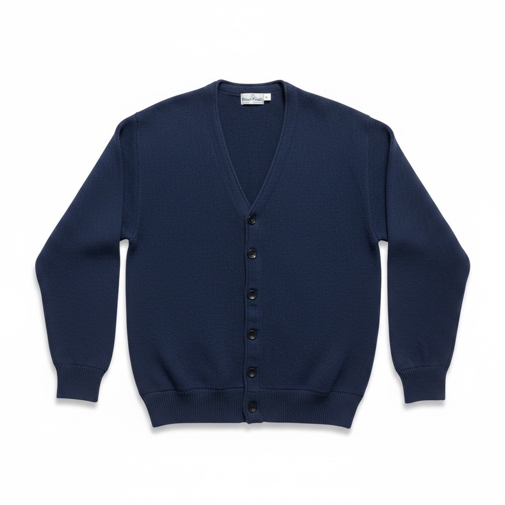 Royal Knight Vintage Navy Blue V-Neck Cardigan Sweater Mens Medium Made in USA